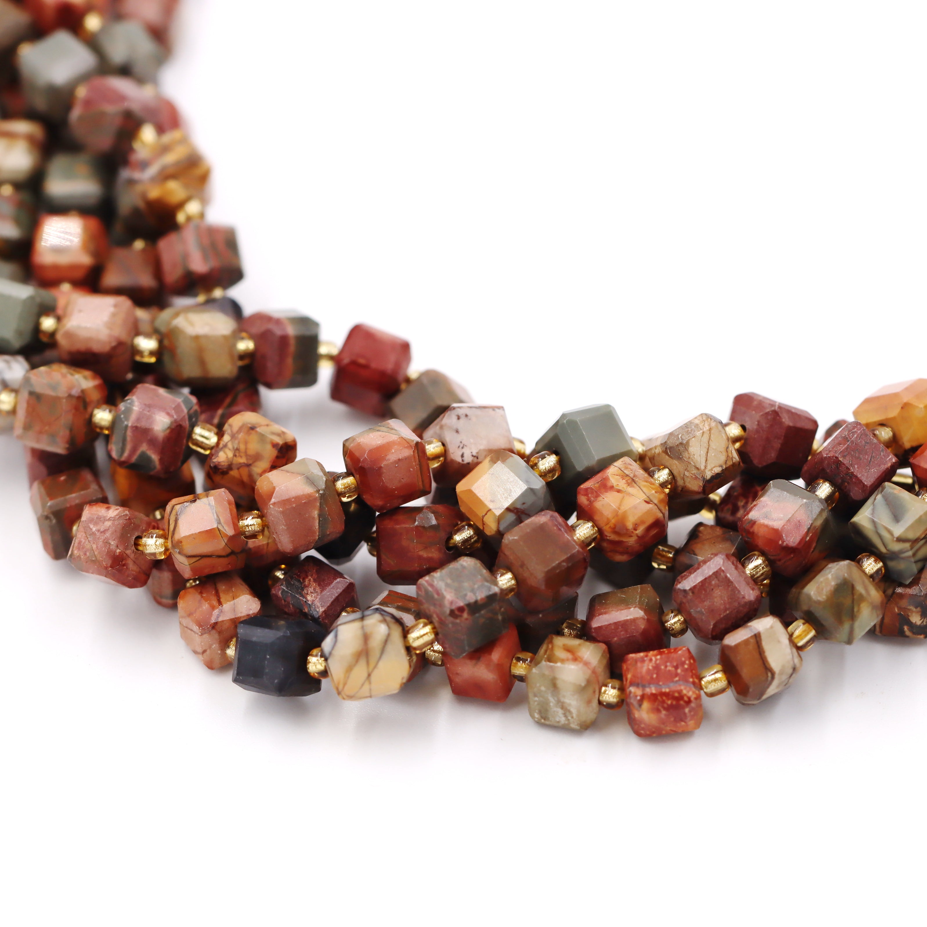 Malahill faceted cube stone beads for jewelry making, sold per bag 5 strands inside, Red Picasso Jasper beads