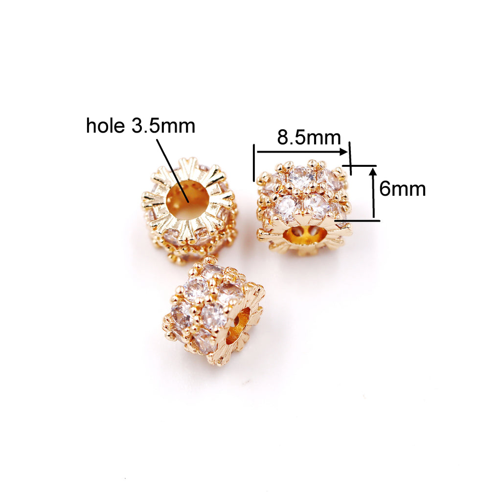 Malahill excellent quality cubic zirconia paved brass beads for jewelry making, sold per box 10 pieces inside