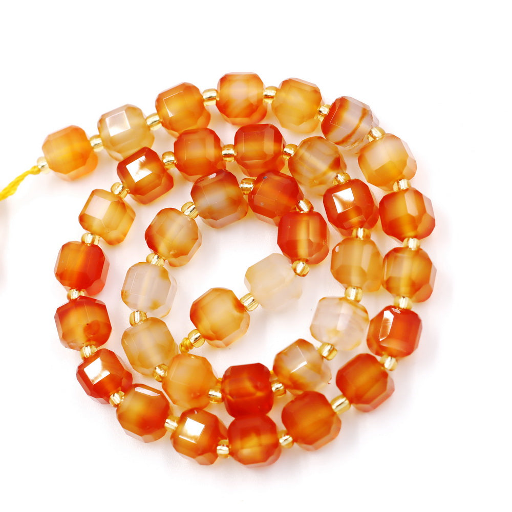 Malahill faceted cube stone beads for jewelry making, sold per bag 5 strands inside, Orange Carnelian beads