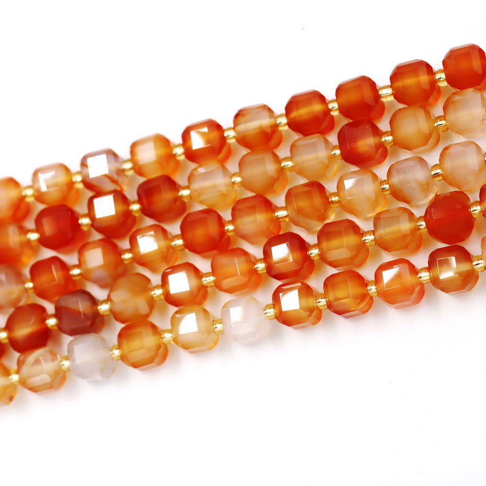 Malahill faceted cube stone beads for jewelry making, sold per bag 5 strands inside, Orange Carnelian beads