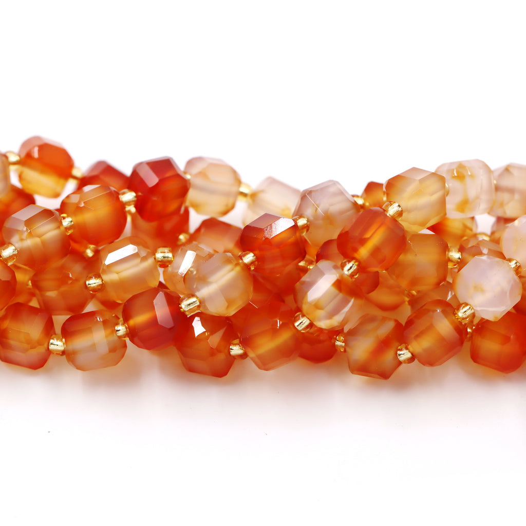 Malahill faceted cube stone beads for jewelry making, sold per bag 5 strands inside, Orange Carnelian beads
