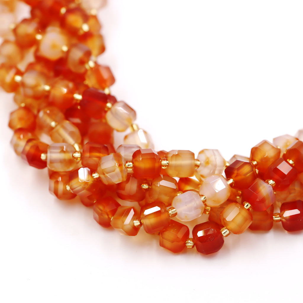 Malahill faceted cube stone beads for jewelry making, sold per bag 5 strands inside, Orange Carnelian beads