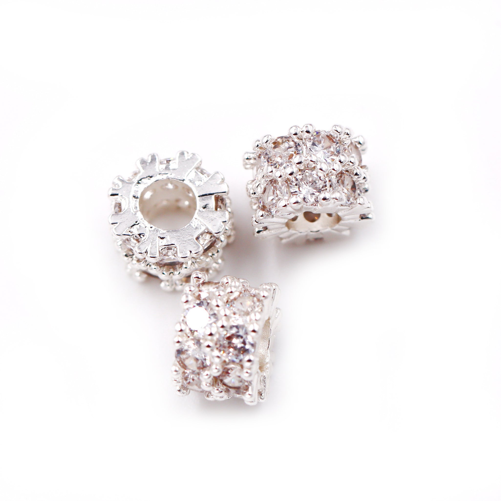 Malahill excellent quality cubic zirconia paved brass beads for jewelry making, sold per box 10 pieces inside