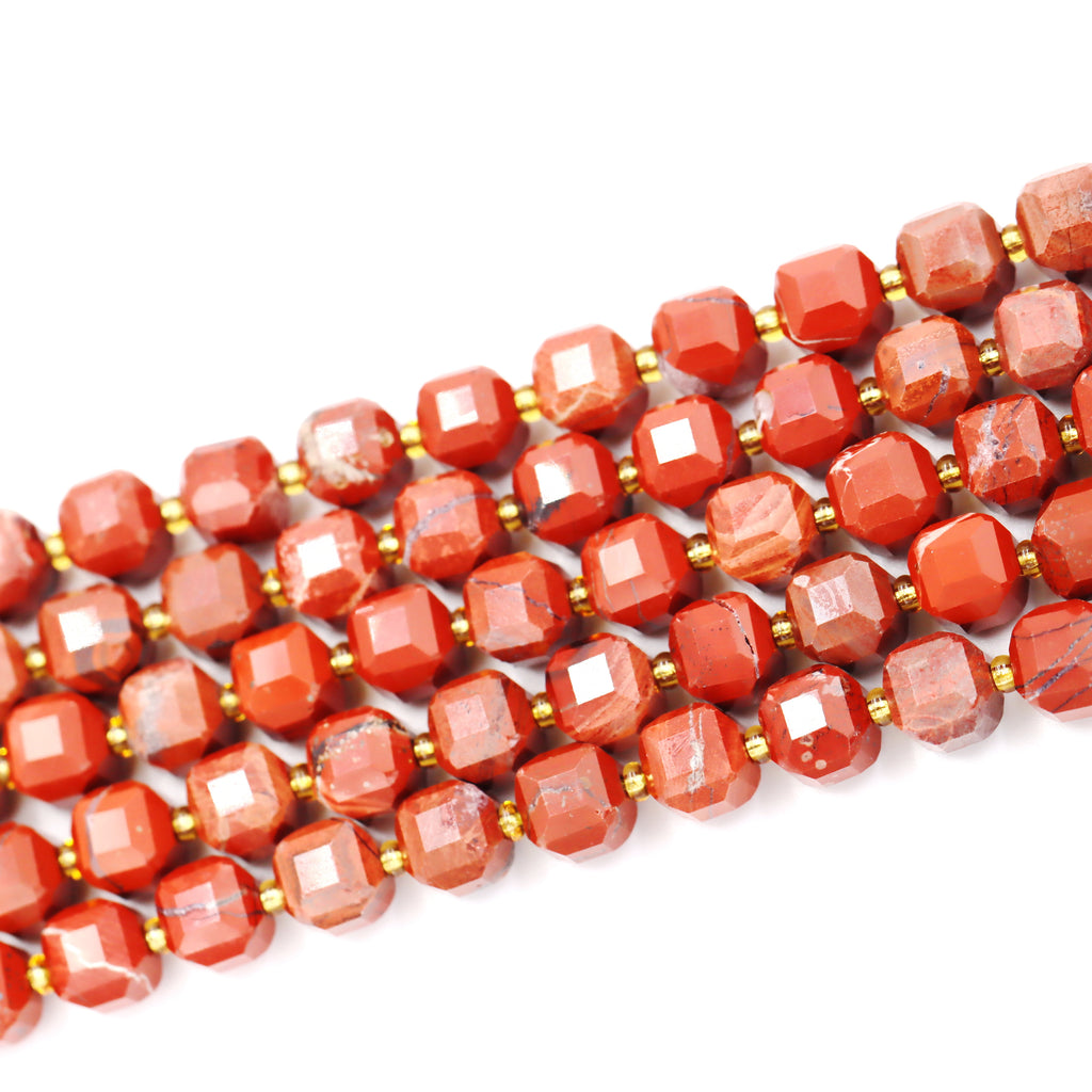 Malahill faceted cube stone beads for jewelry making, sold per bag 5 strands inside, Red Jasper beads