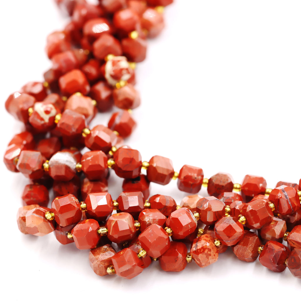 Malahill faceted cube stone beads for jewelry making, sold per bag 5 strands inside, Red Jasper beads