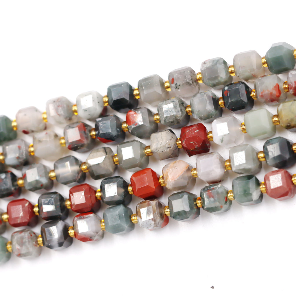 Malahill faceted cube stone beads for jewelry making, sold per bag 5 strands inside, African bloodstone beads