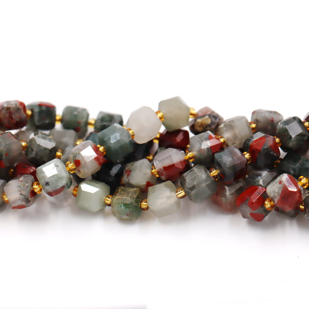 Malahill faceted cube stone beads for jewelry making, sold per bag 5 strands inside, African bloodstone beads