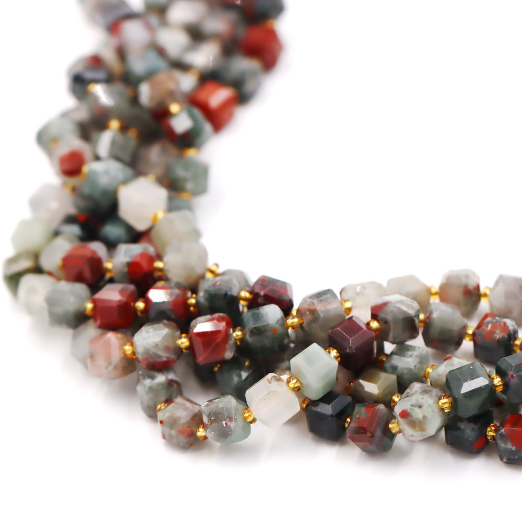 Malahill faceted cube stone beads for jewelry making, sold per bag 5 strands inside, African bloodstone beads