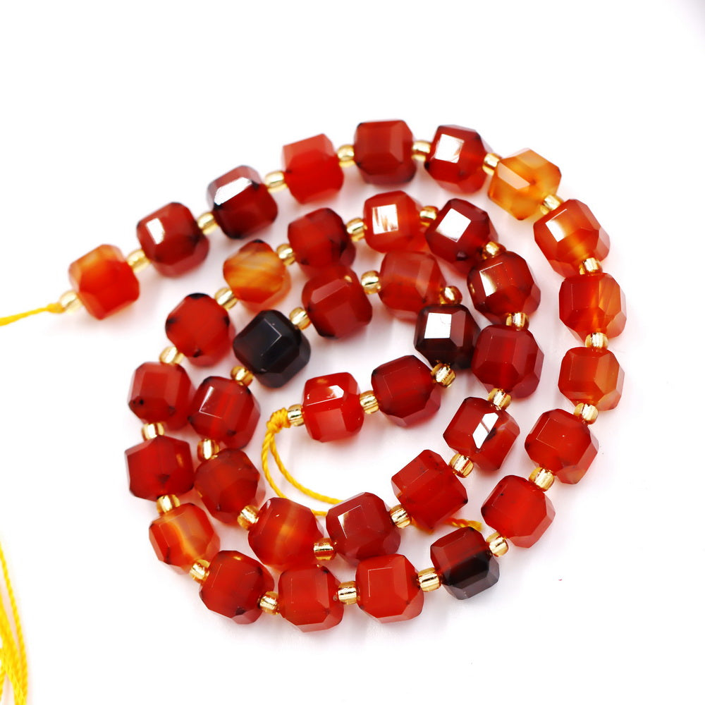 Malahill faceted cube stone beads for jewelry making, sold per bag 5 strands inside, Red Agate beads