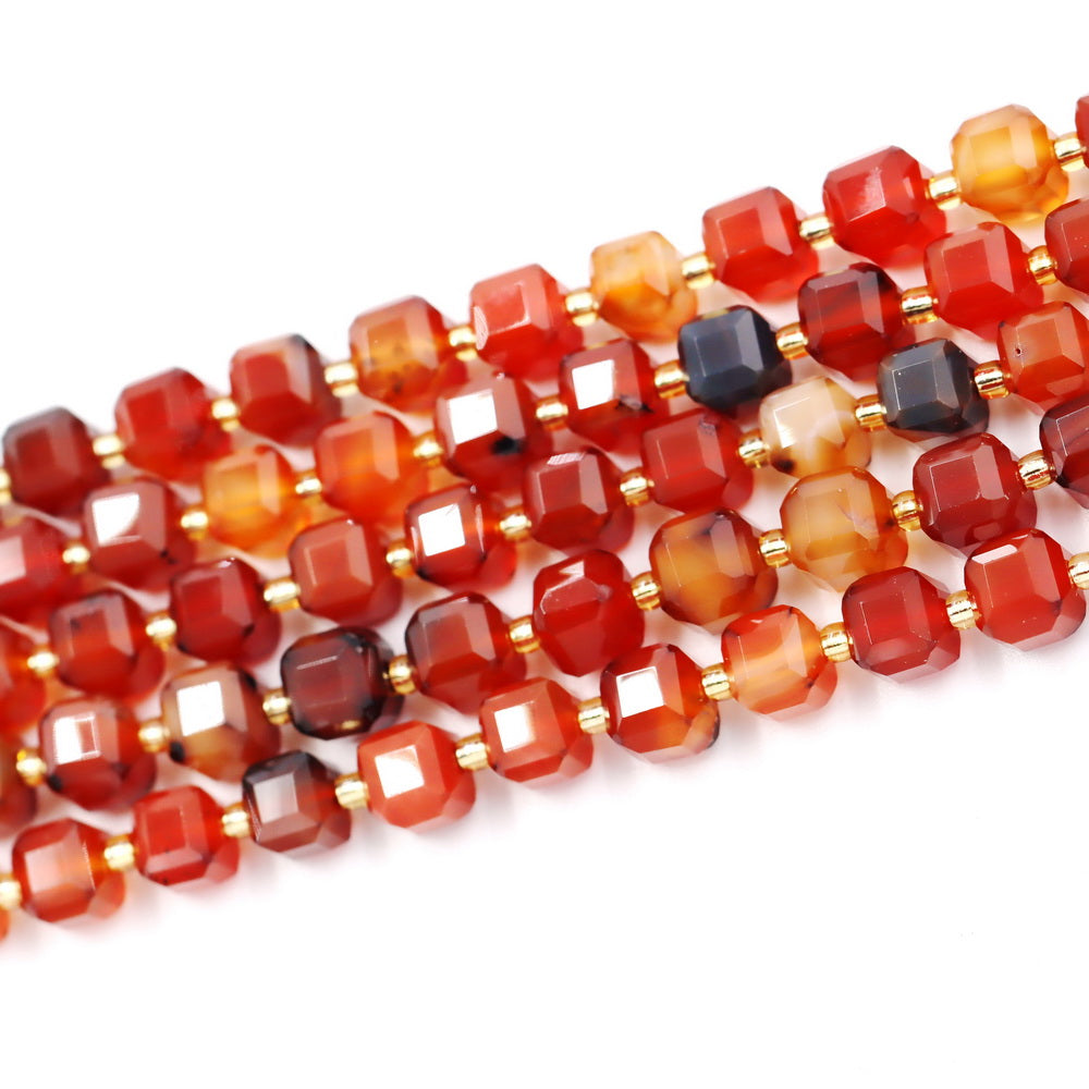 Malahill faceted cube stone beads for jewelry making, sold per bag 5 strands inside, Red Agate beads