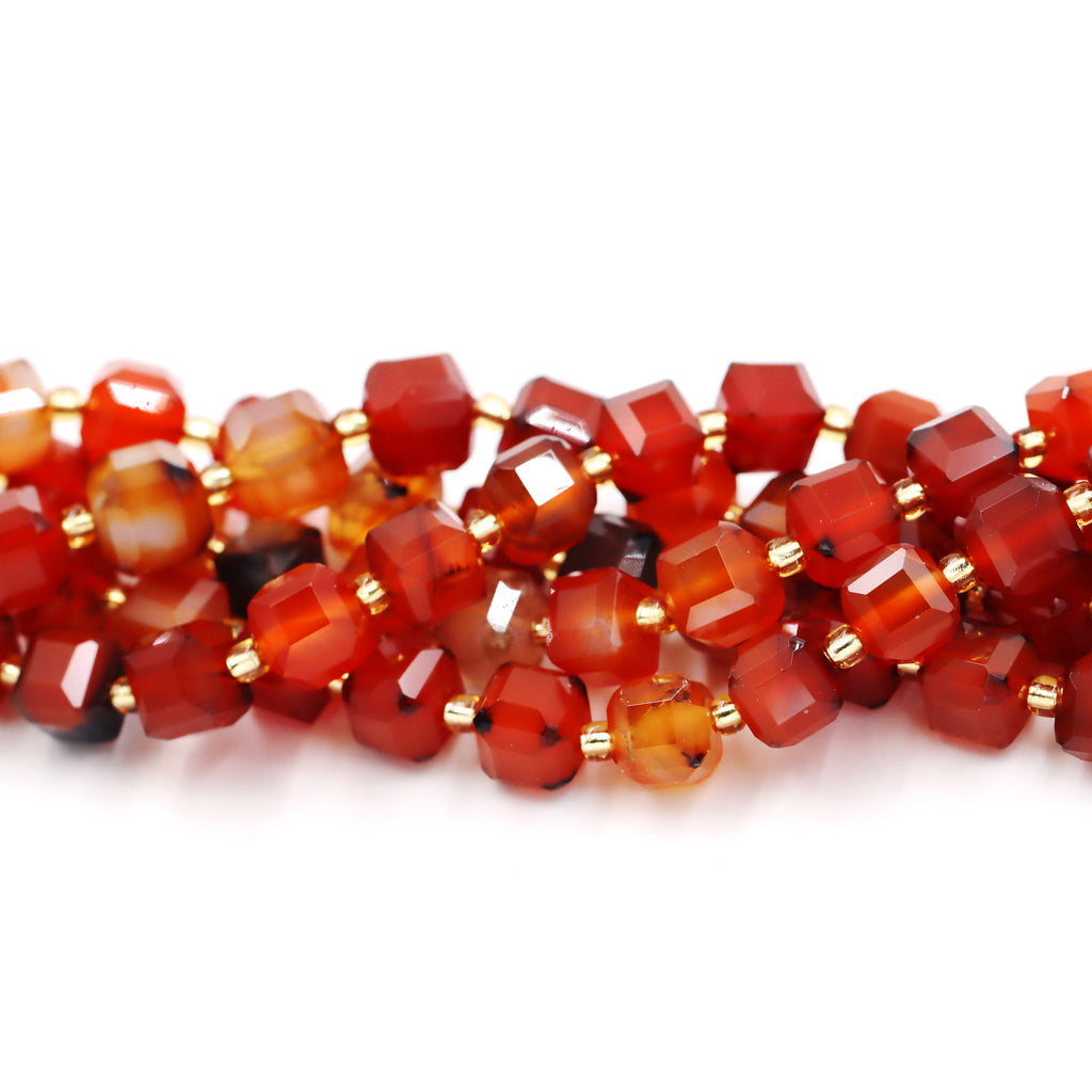Malahill faceted cube stone beads for jewelry making, sold per bag 5 strands inside, Red Agate beads