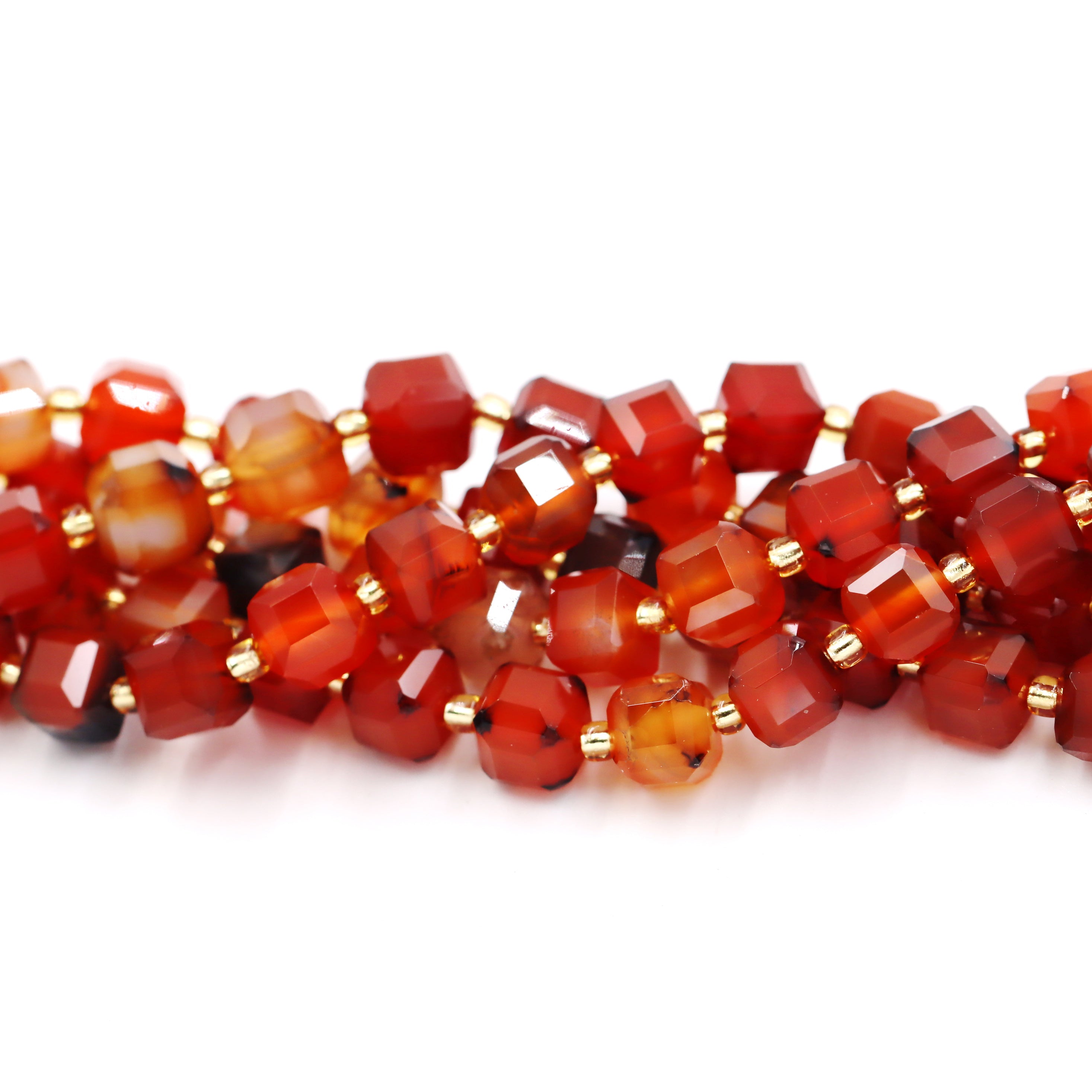Malahill faceted cube stone beads for jewelry making, sold per bag 5 strands inside, Red Agate beads