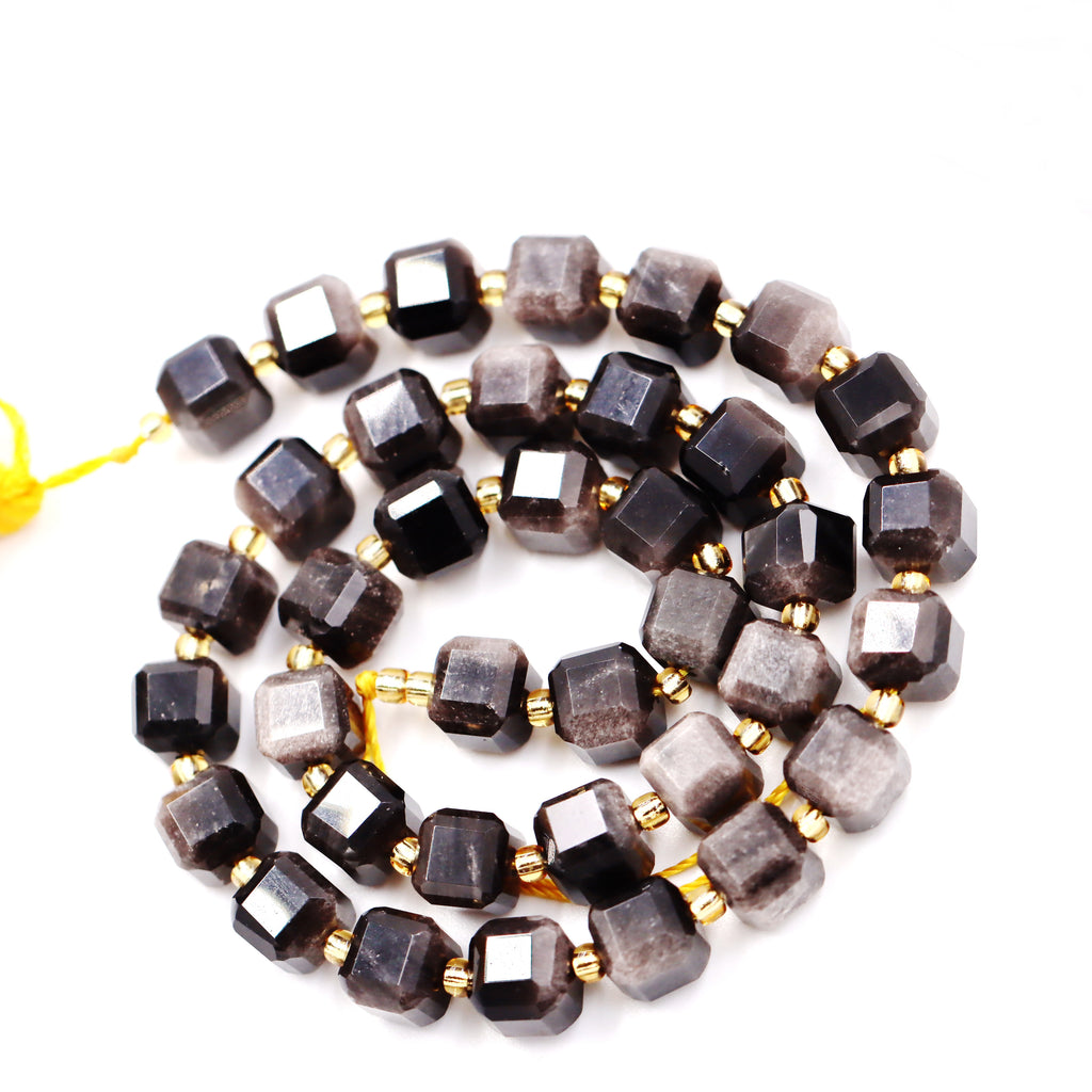 Malahill faceted cube stone beads for jewelry making, sold per bag 5 strands inside, Eagle Eye Jasper beads