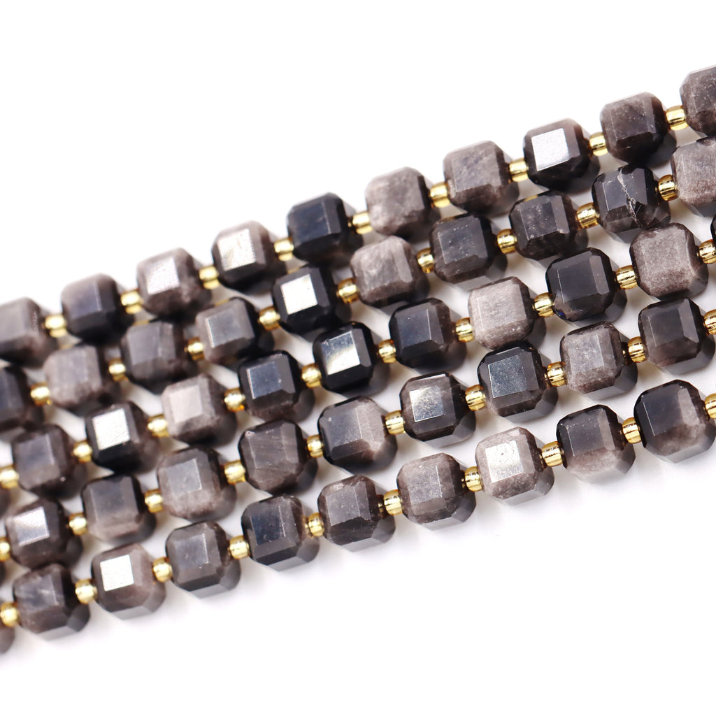 Malahill faceted cube stone beads for jewelry making, sold per bag 5 strands inside, Eagle Eye Jasper beads