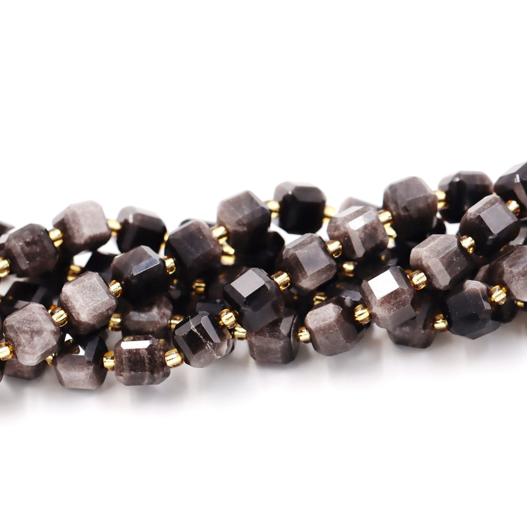 Malahill faceted cube stone beads for jewelry making, sold per bag 5 strands inside, Eagle Eye Jasper beads
