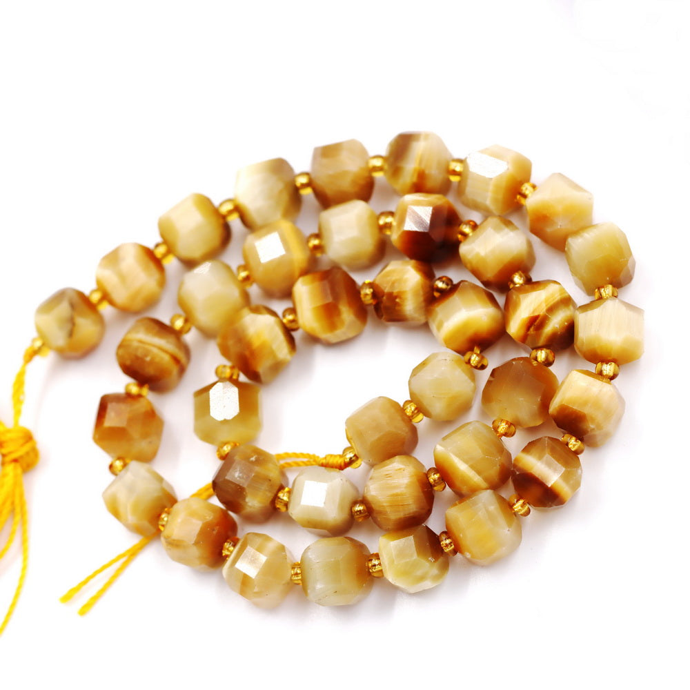 Malahill faceted cube stone beads for jewelry making, sold per bag 5 strands inside, Golden Tiger's Eye beads