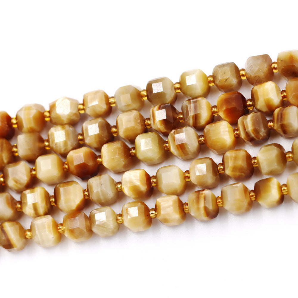 Malahill faceted cube stone beads for jewelry making, sold per bag 5 strands inside, Golden Tiger's Eye beads