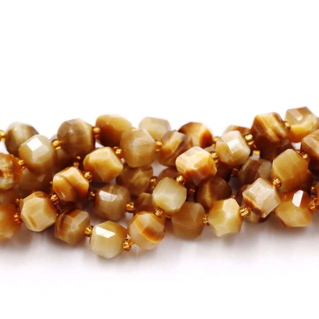 Malahill faceted cube stone beads for jewelry making, sold per bag 5 strands inside, Golden Tiger's Eye beads