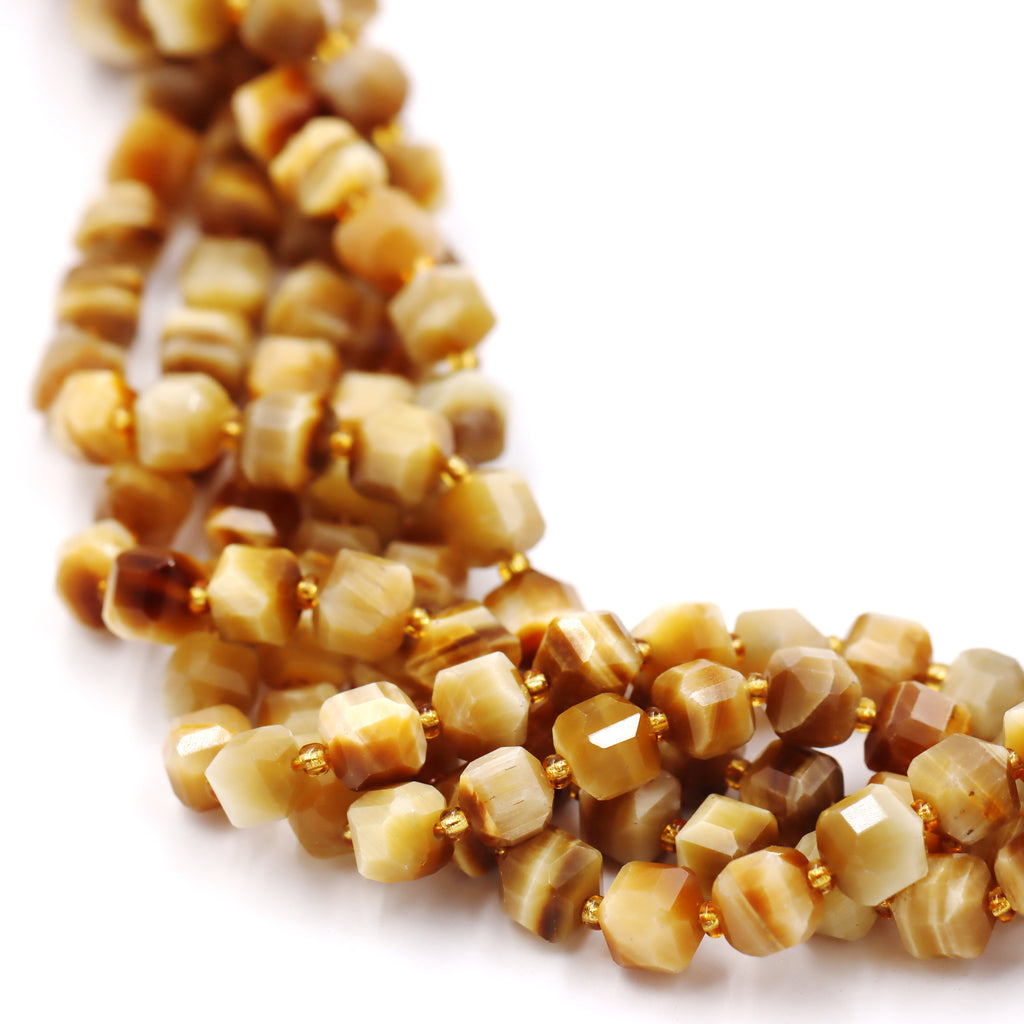 Malahill faceted cube stone beads for jewelry making, sold per bag 5 strands inside, Golden Tiger's Eye beads