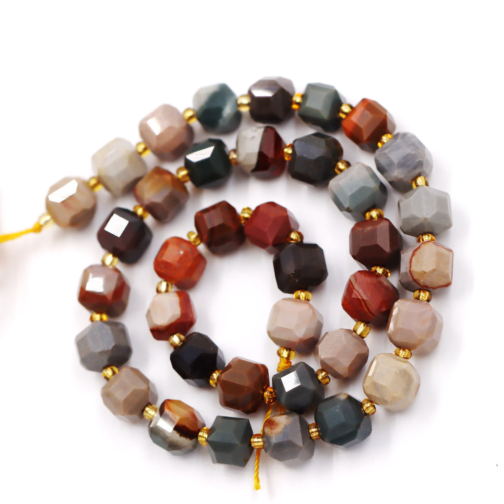 Malahill faceted cube stone beads for jewelry making, sold per bag 5 strands inside, Ocean Jasper beads