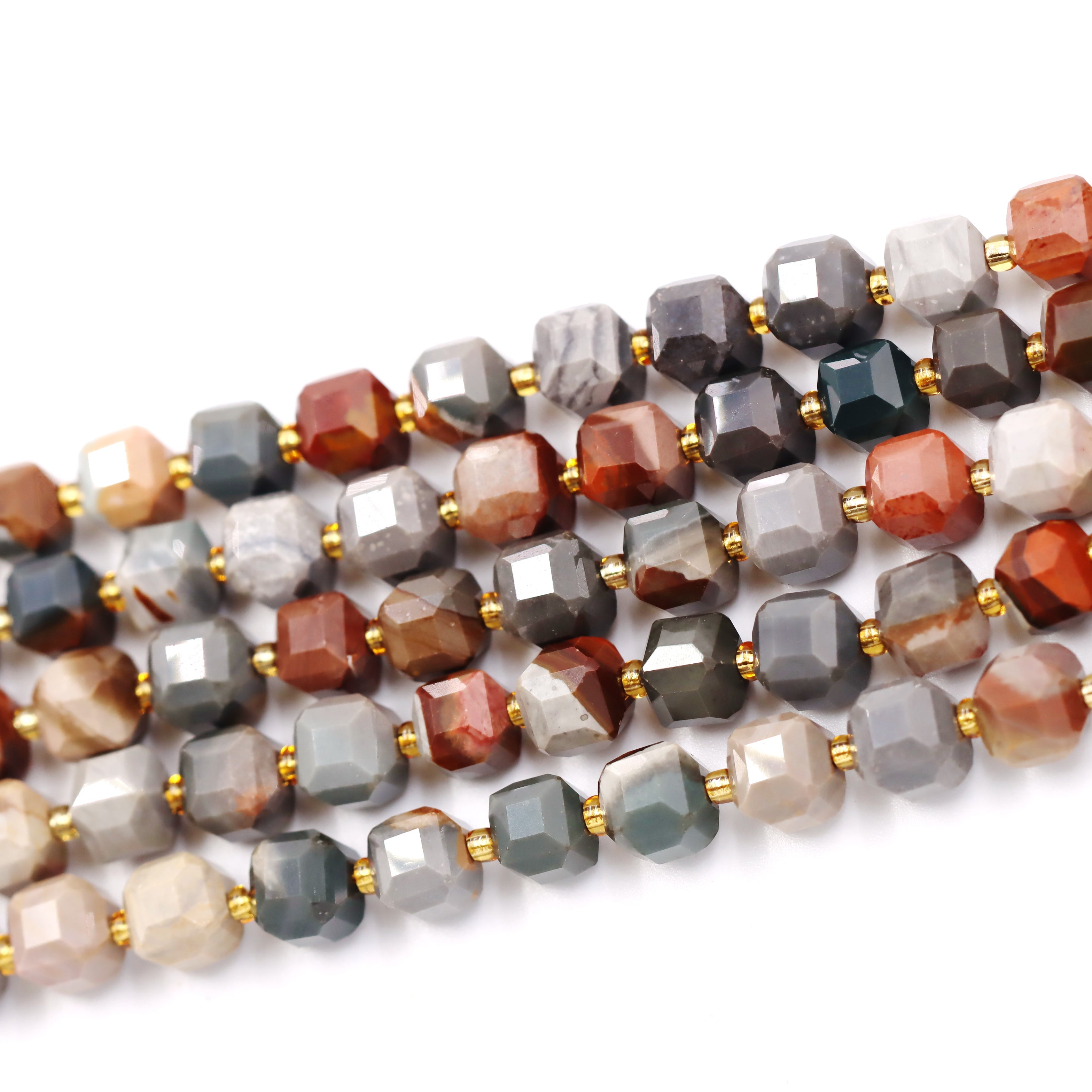 Malahill faceted cube stone beads for jewelry making, sold per bag 5 strands inside, Ocean Jasper beads