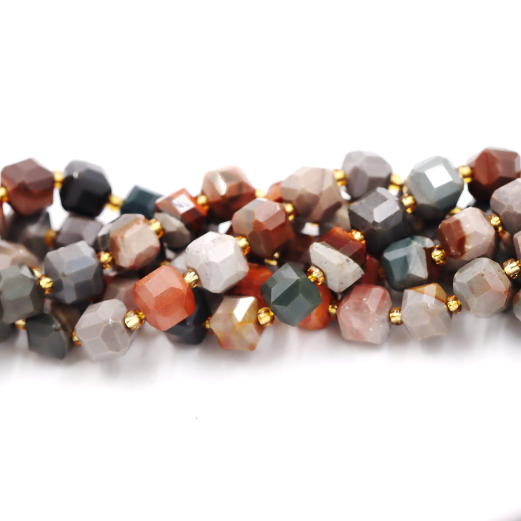 Malahill faceted cube stone beads for jewelry making, sold per bag 5 strands inside, Ocean Jasper beads