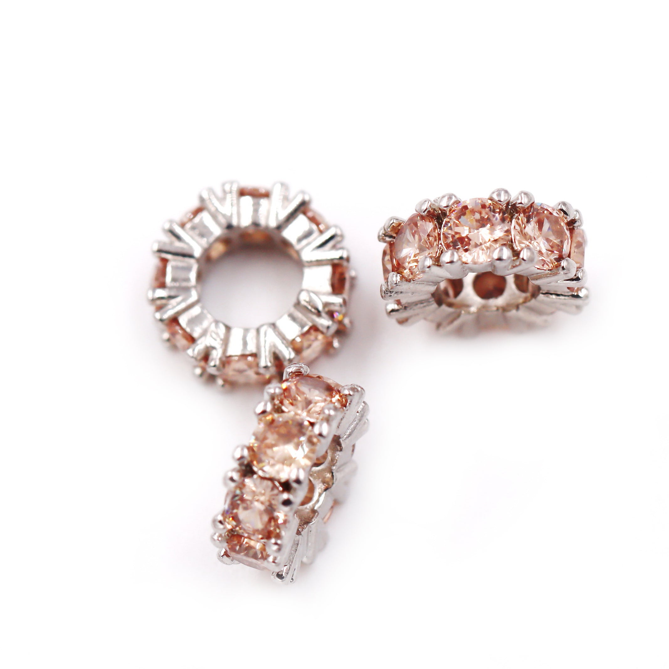 Malahill excellent quality cubic zirconia paved brass beads for jewelry making, sold per box 10 pieces inside