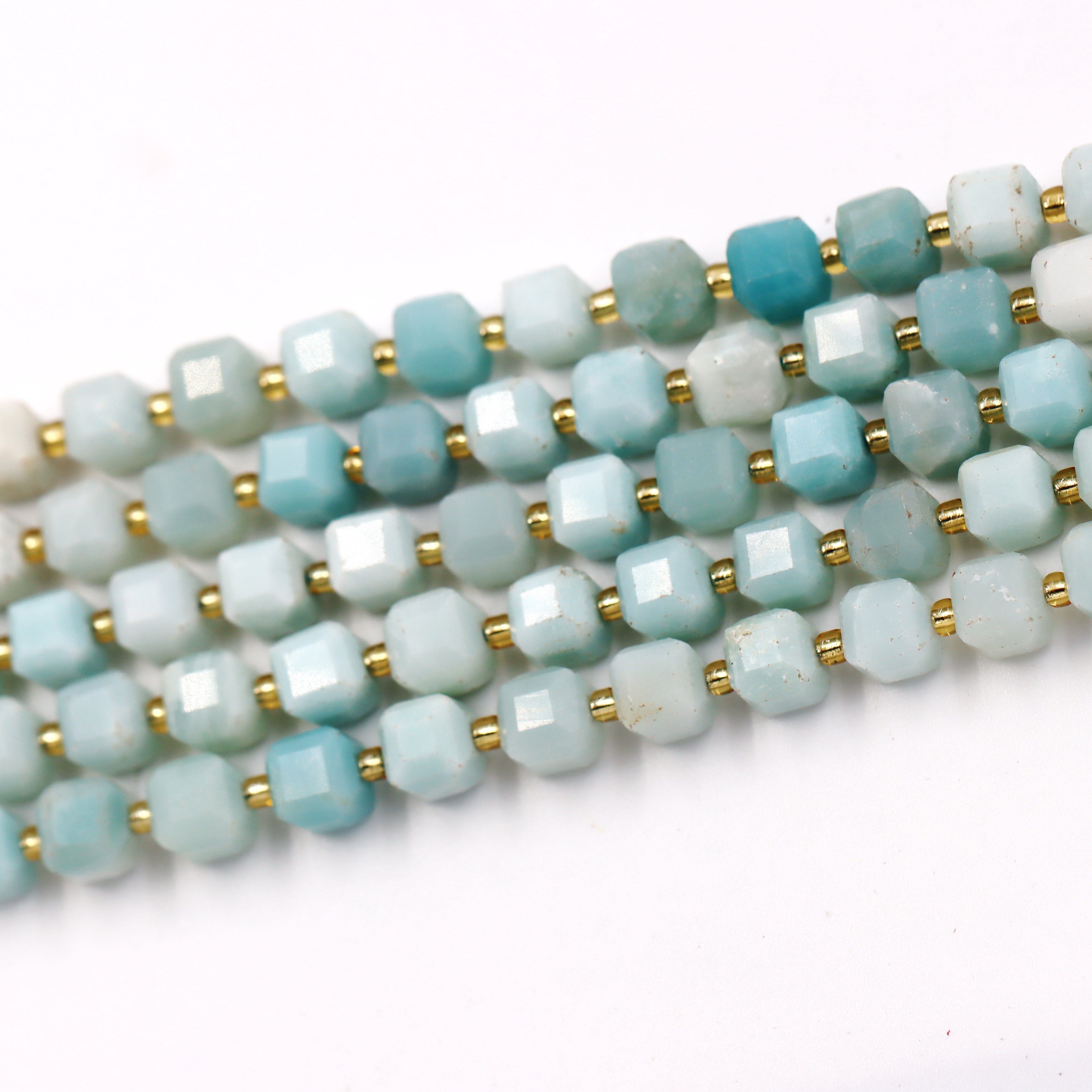 Malahill faceted cube stone beads for jewelry making, sold per bag 5 strands inside, Multi-color Amazonite beads