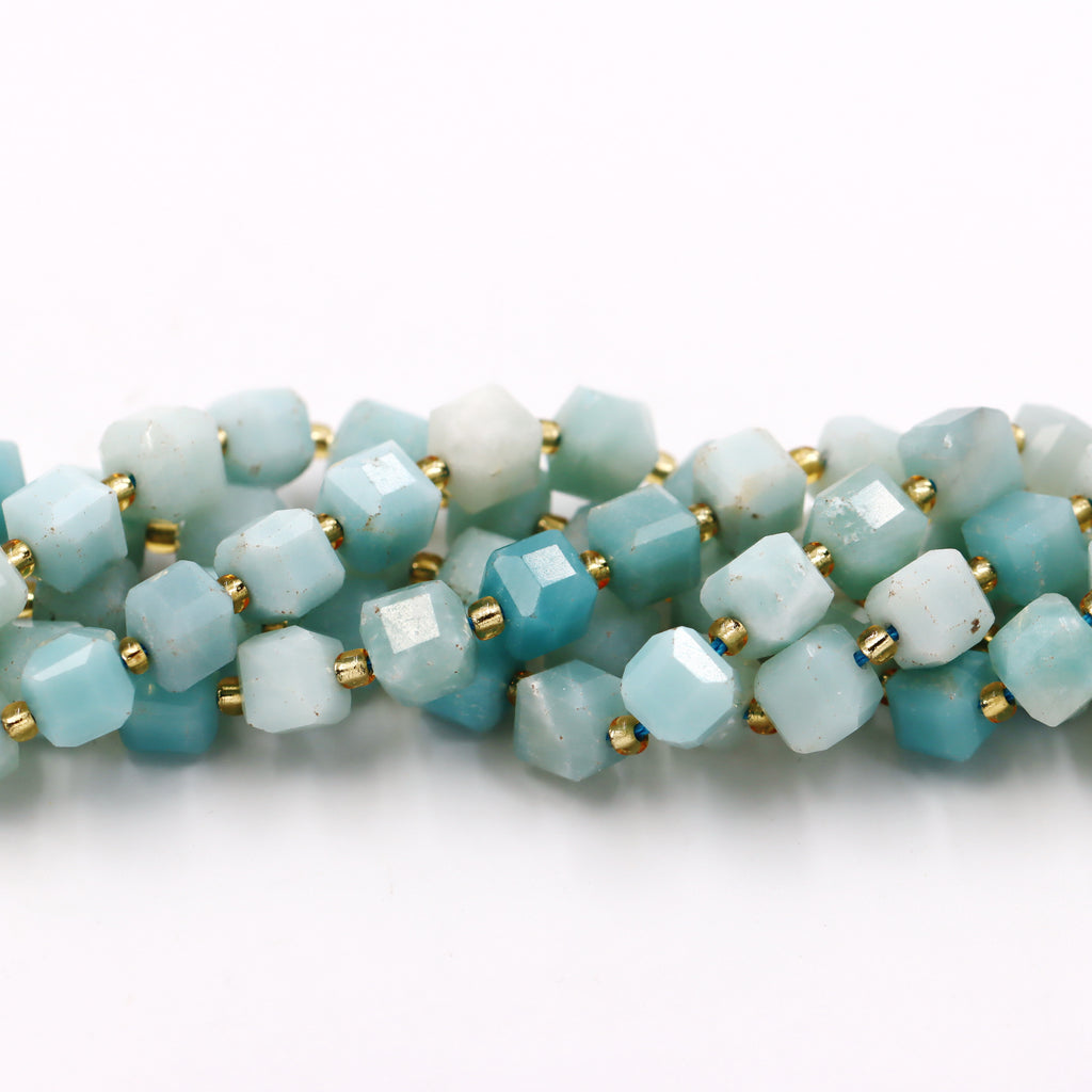 Malahill faceted cube stone beads for jewelry making, sold per bag 5 strands inside, Multi-color Amazonite beads