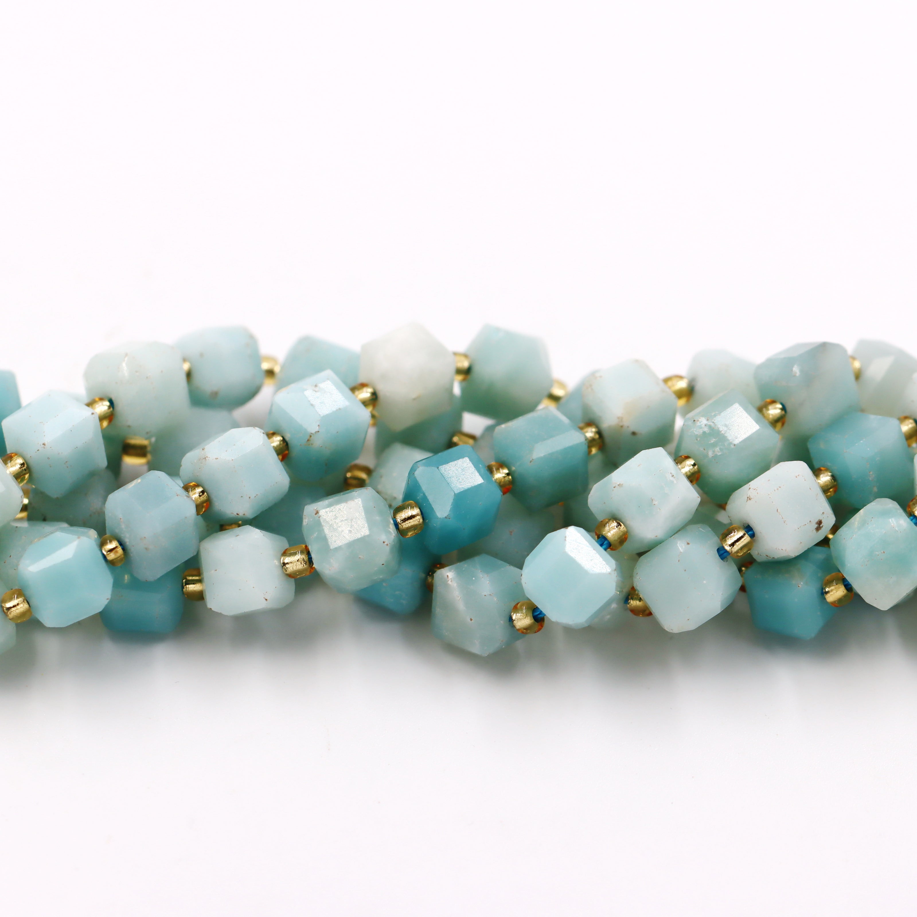 Malahill faceted cube stone beads for jewelry making, sold per bag 5 strands inside, Multi-color Amazonite beads