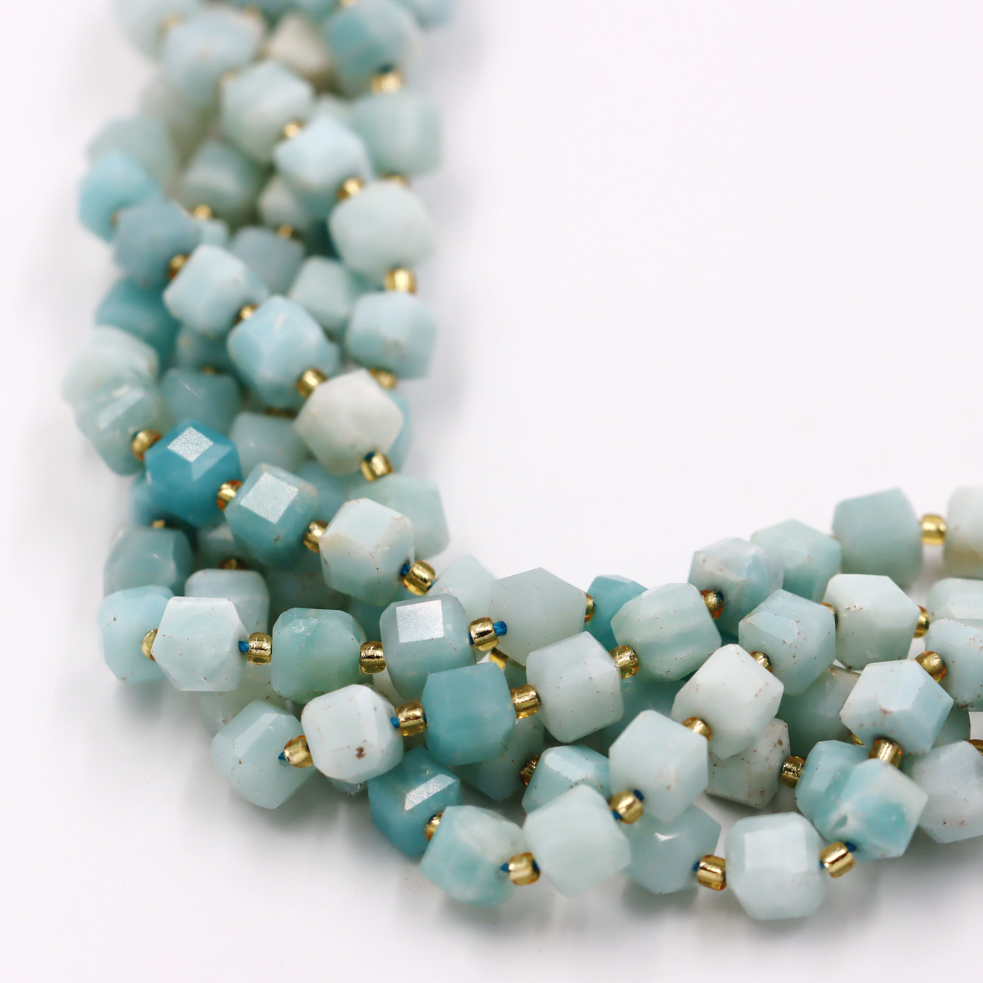 Malahill faceted cube stone beads for jewelry making, sold per bag 5 strands inside, Multi-color Amazonite beads