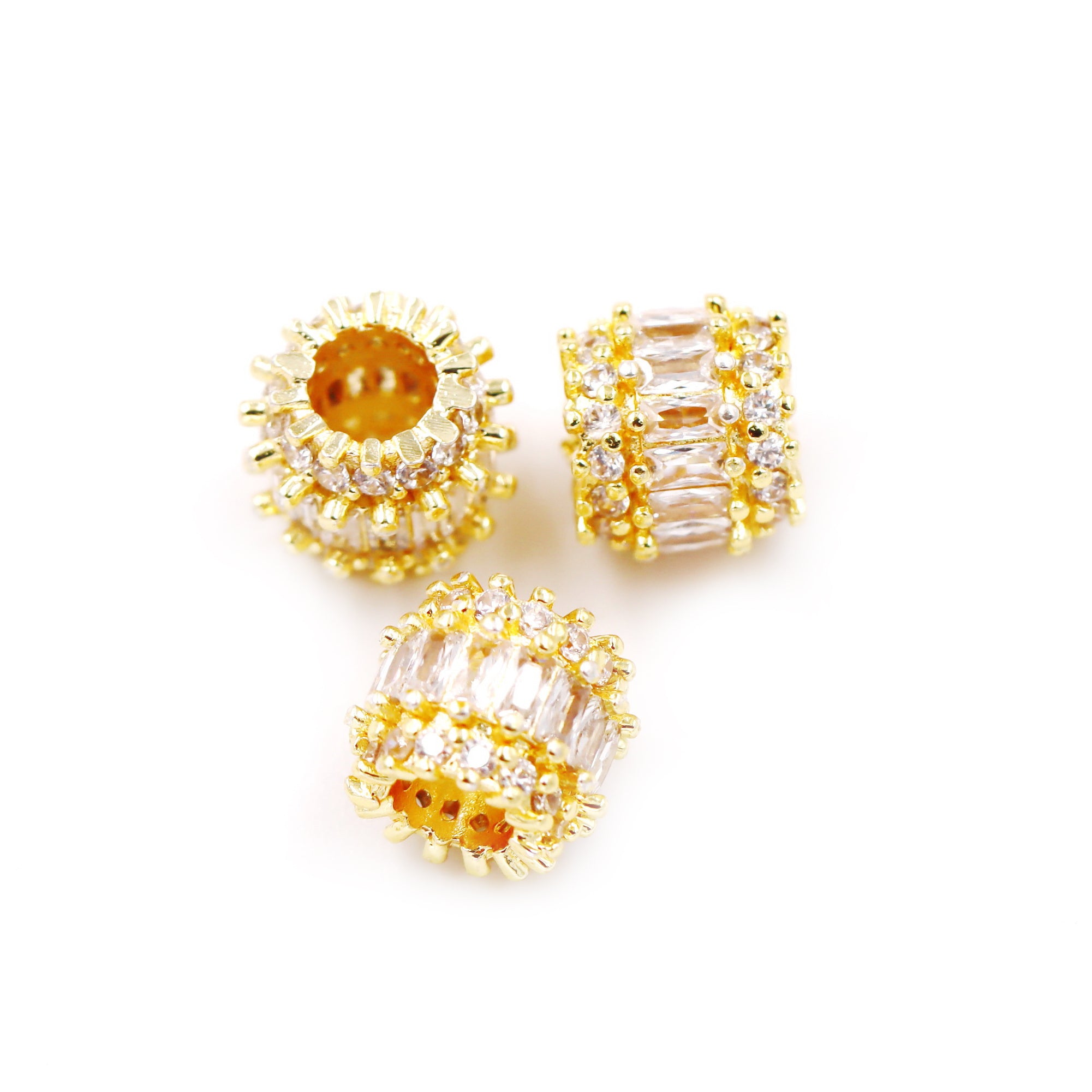 Malahill excellent quality cubic zirconia paved brass beads for jewelry making, sold per box 10 pieces inside