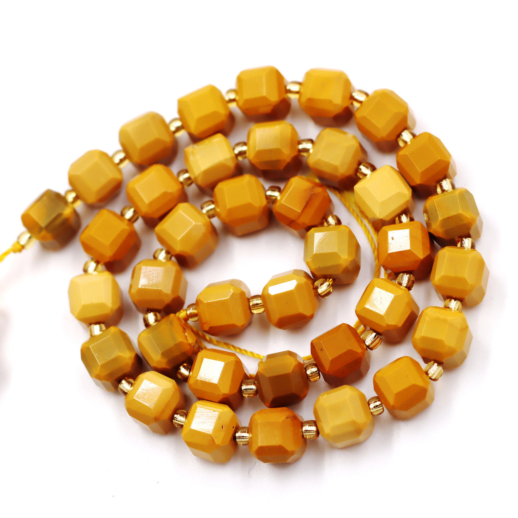 Malahill faceted cube stone beads for jewelry making, sold per bag 5 strands inside, Yellow Mookaite beads