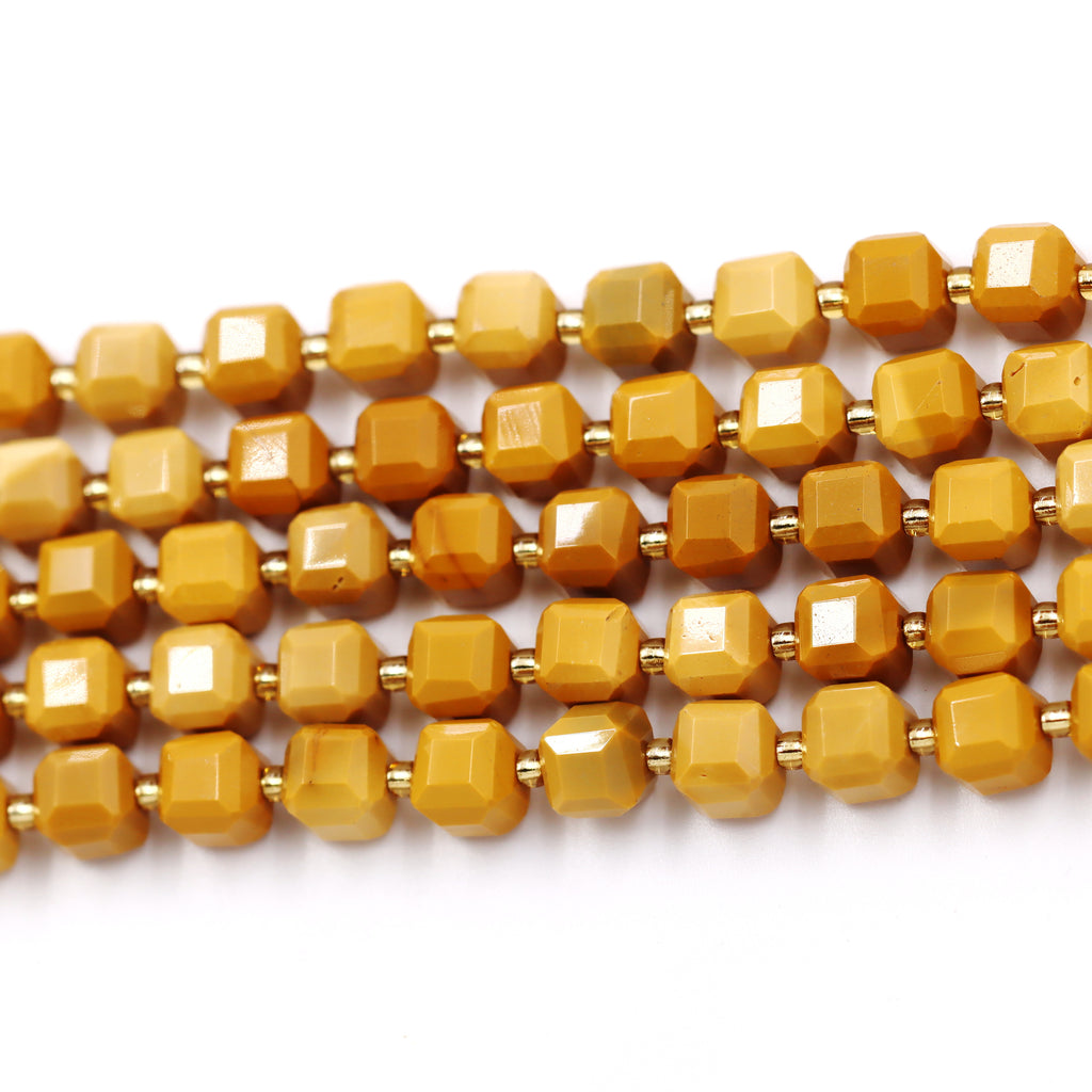 Malahill faceted cube stone beads for jewelry making, sold per bag 5 strands inside, Yellow Mookaite beads