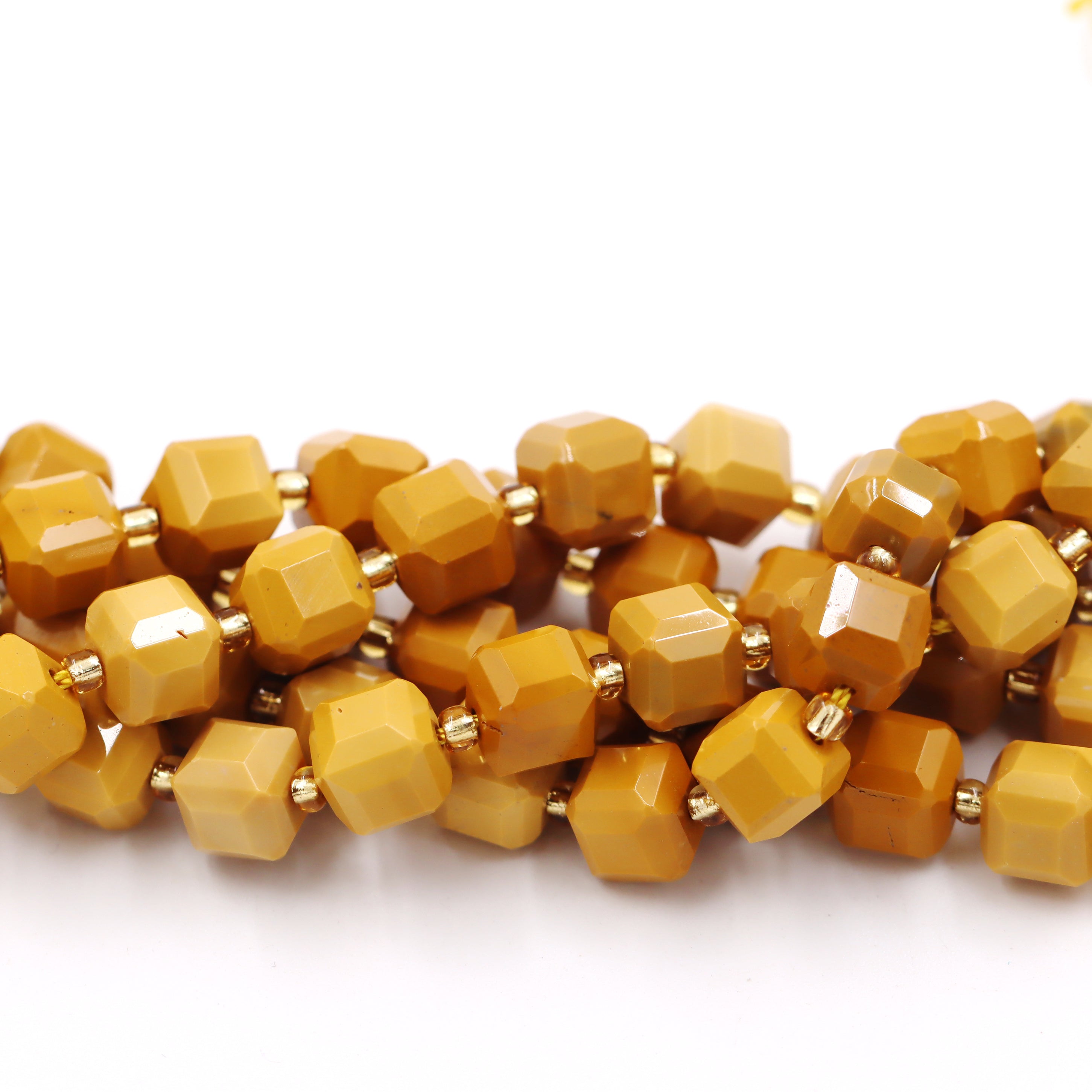 Malahill faceted cube stone beads for jewelry making, sold per bag 5 strands inside, Yellow Mookaite beads