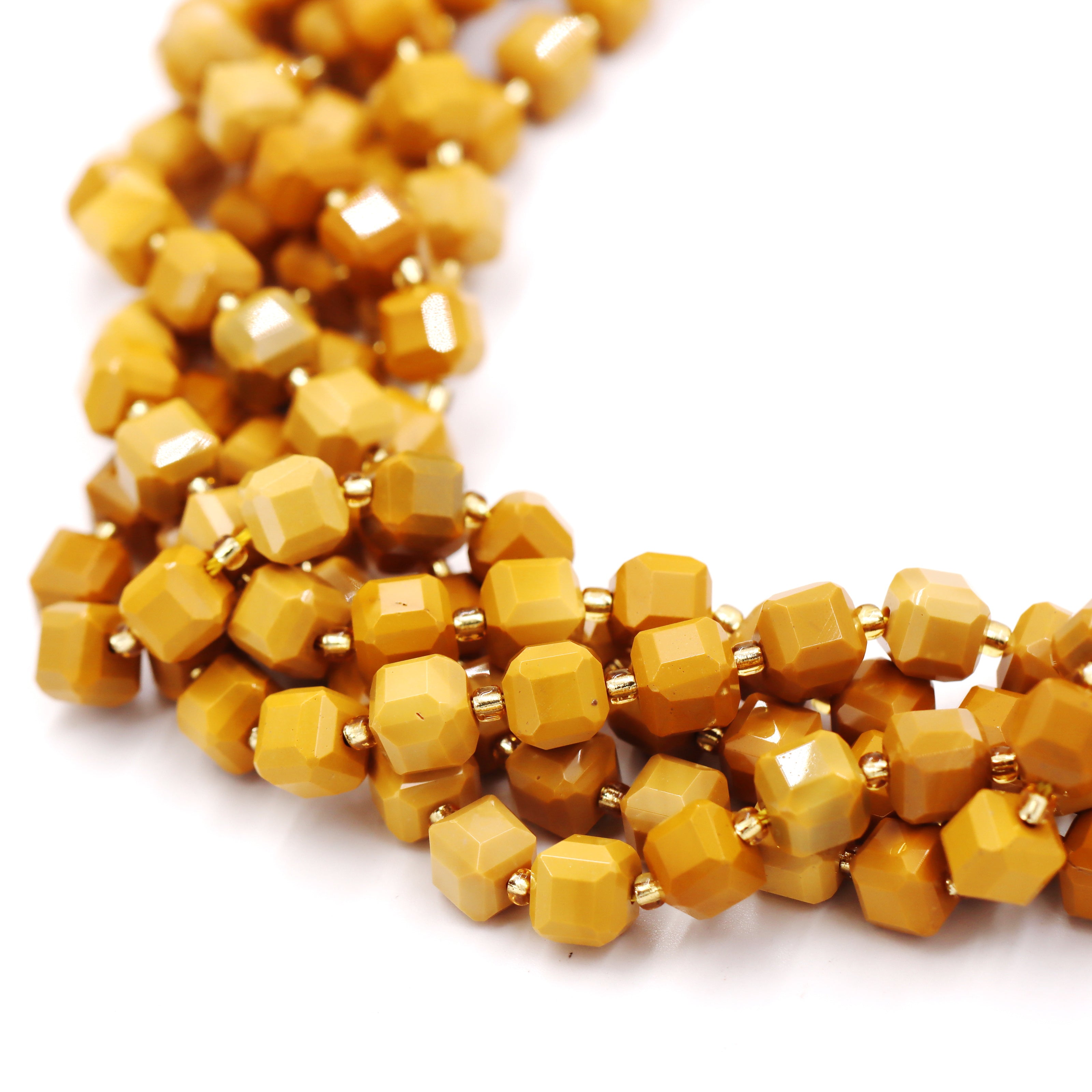 Malahill faceted cube stone beads for jewelry making, sold per bag 5 strands inside, Yellow Mookaite beads