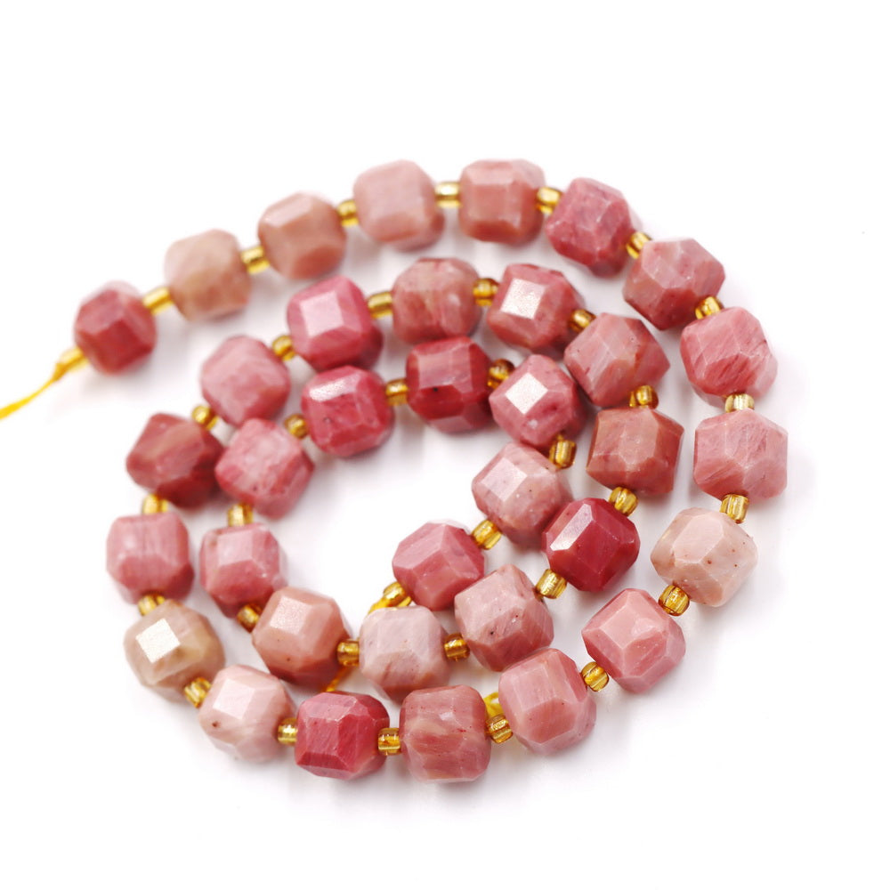 Malahill faceted cube stone beads for jewelry making, sold per bag 5 strands inside, Rhodonite beads