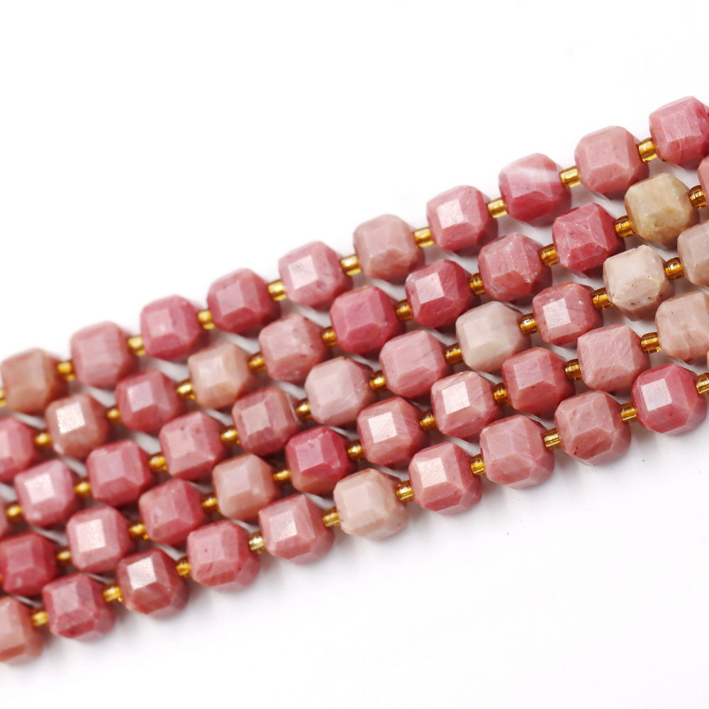 Malahill faceted cube stone beads for jewelry making, sold per bag 5 strands inside, Rhodonite beads