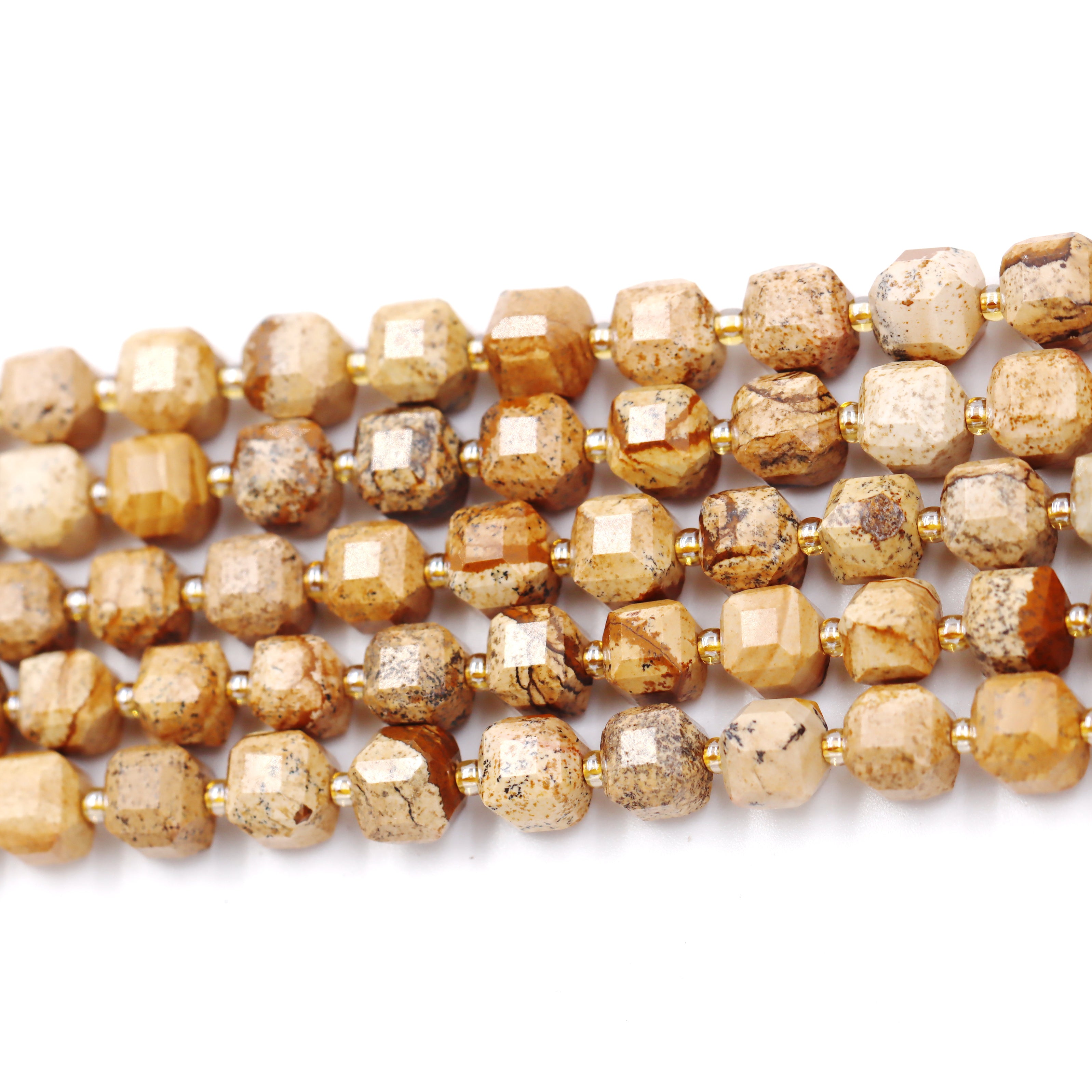 Malahill faceted cube stone beads for jewelry making, sold per bag 5 strands inside, Picture Jasper beads
