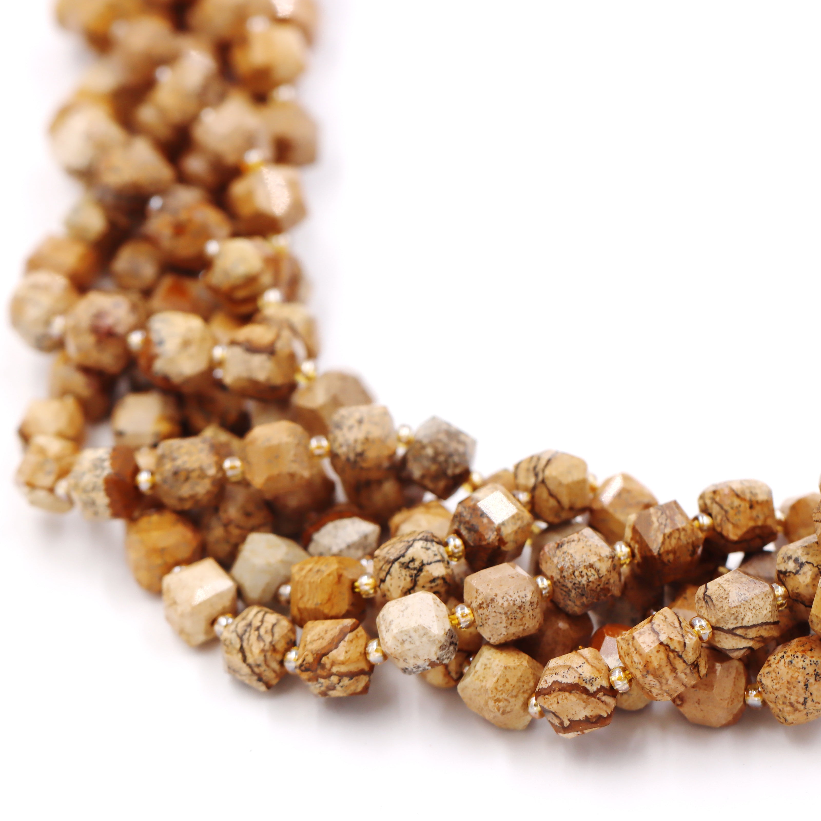 Malahill faceted cube stone beads for jewelry making, sold per bag 5 strands inside, Picture Jasper beads