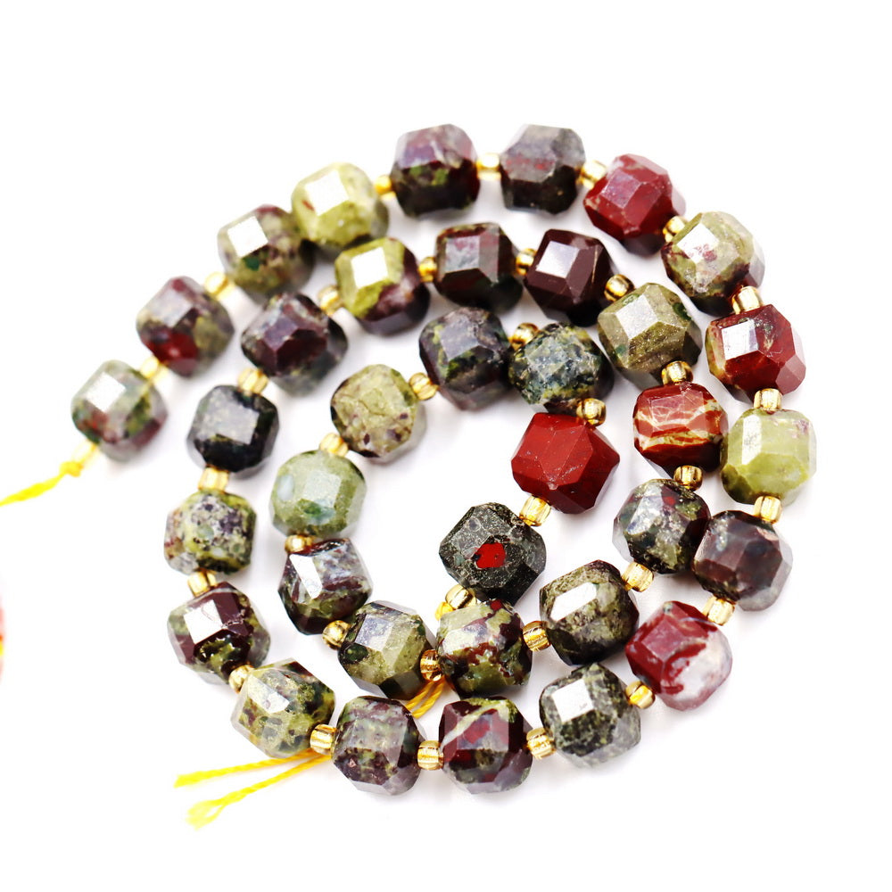 Malahill faceted cube stone beads for jewelry making, sold per bag 5 strands inside, Russia Bloodstone beads