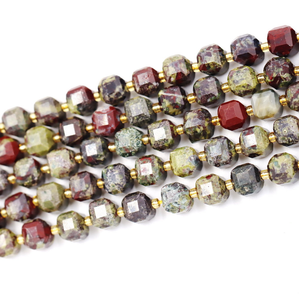 Malahill faceted cube stone beads for jewelry making, sold per bag 5 strands inside, Russia Bloodstone beads