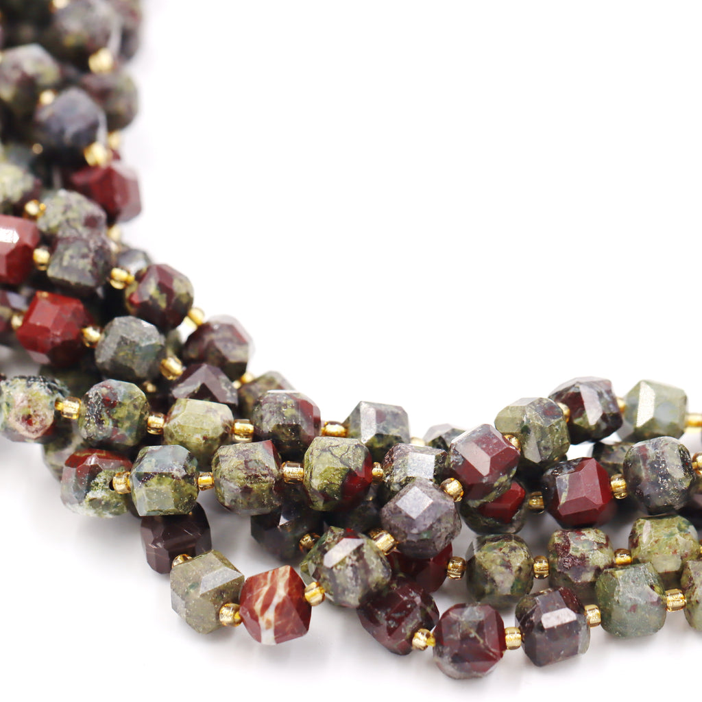 Malahill faceted cube stone beads for jewelry making, sold per bag 5 strands inside, Russia Bloodstone beads