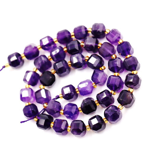 Malahill faceted cube stone beads for jewelry making, sold per bag 5 strands inside, Dark Amethyst beads