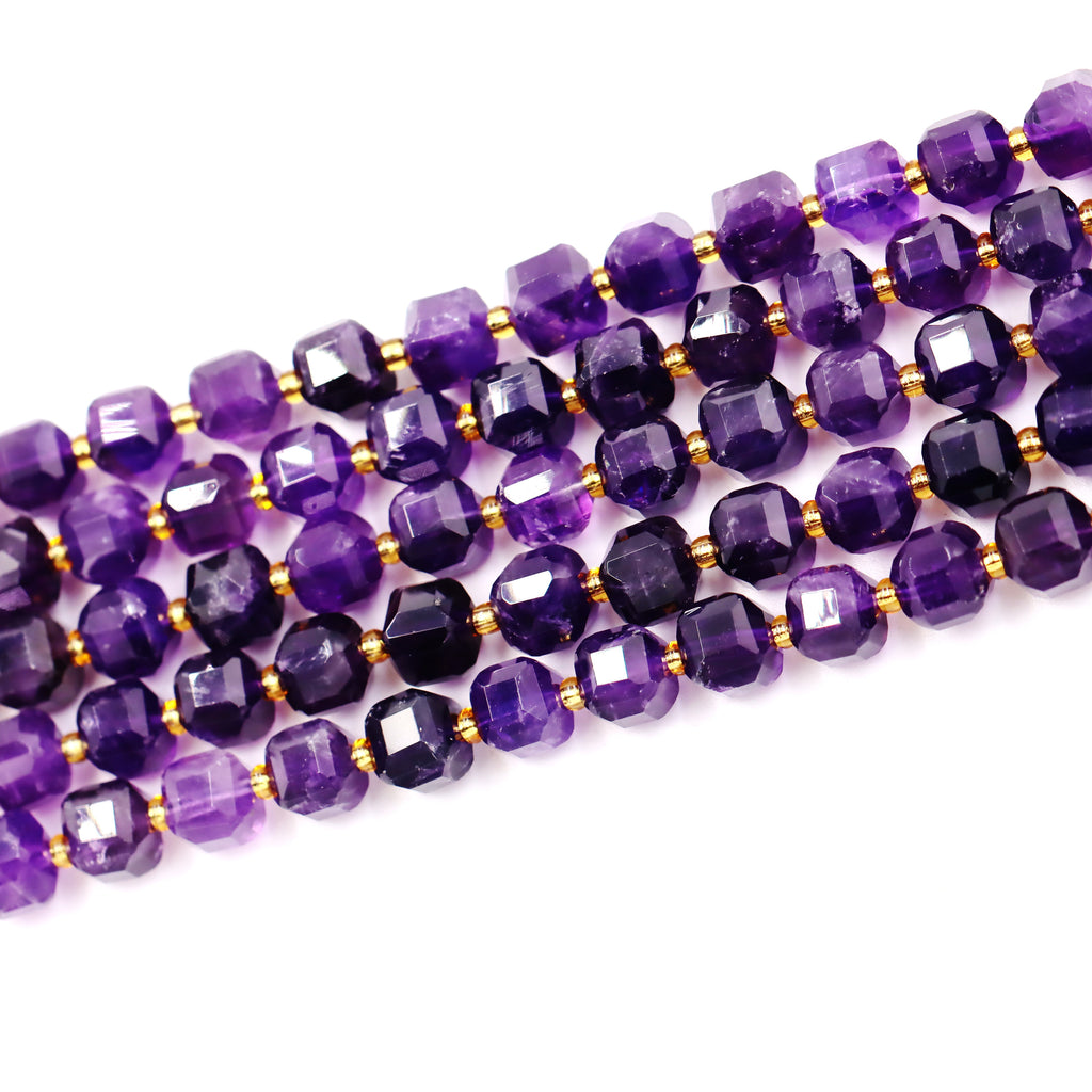 Malahill faceted cube stone beads for jewelry making, sold per bag 5 strands inside, Dark Amethyst beads