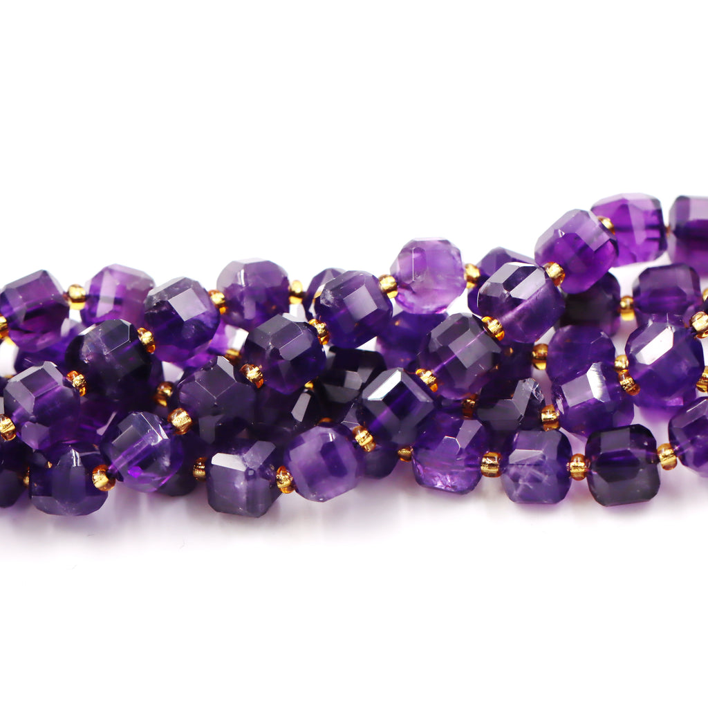 Malahill faceted cube stone beads for jewelry making, sold per bag 5 strands inside, Dark Amethyst beads