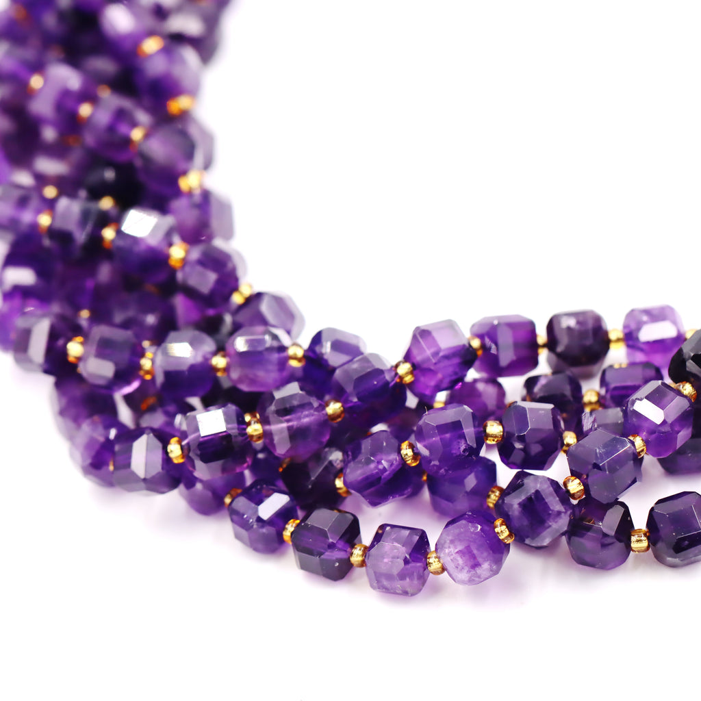 Malahill faceted cube stone beads for jewelry making, sold per bag 5 strands inside, Dark Amethyst beads