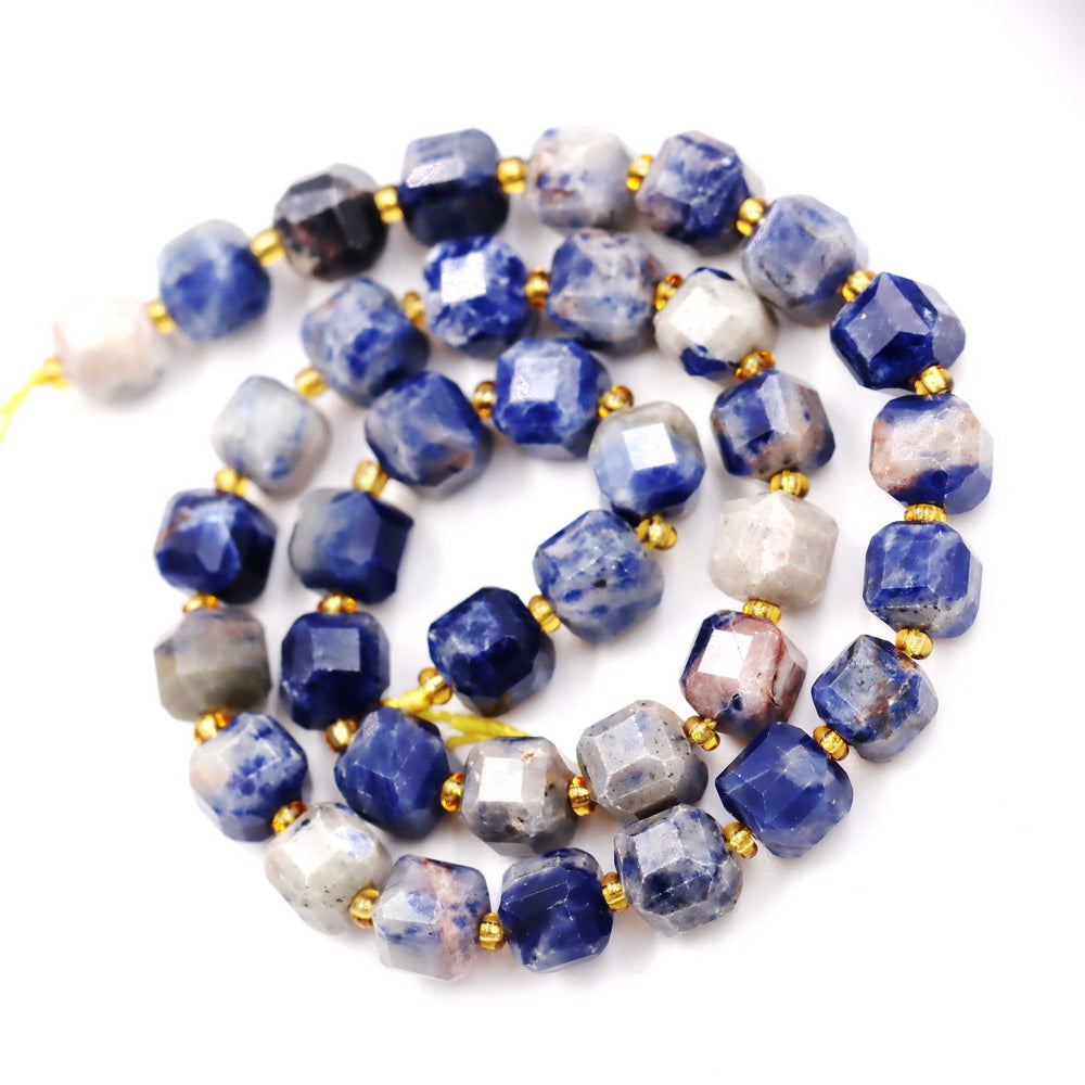 Malahill faceted cube stone beads for jewelry making, sold per bag 5 strands inside, Sodalite AB beads