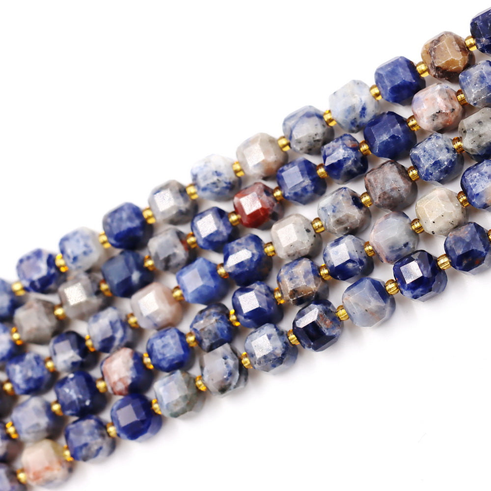 Malahill faceted cube stone beads for jewelry making, sold per bag 5 strands inside, Sodalite AB beads