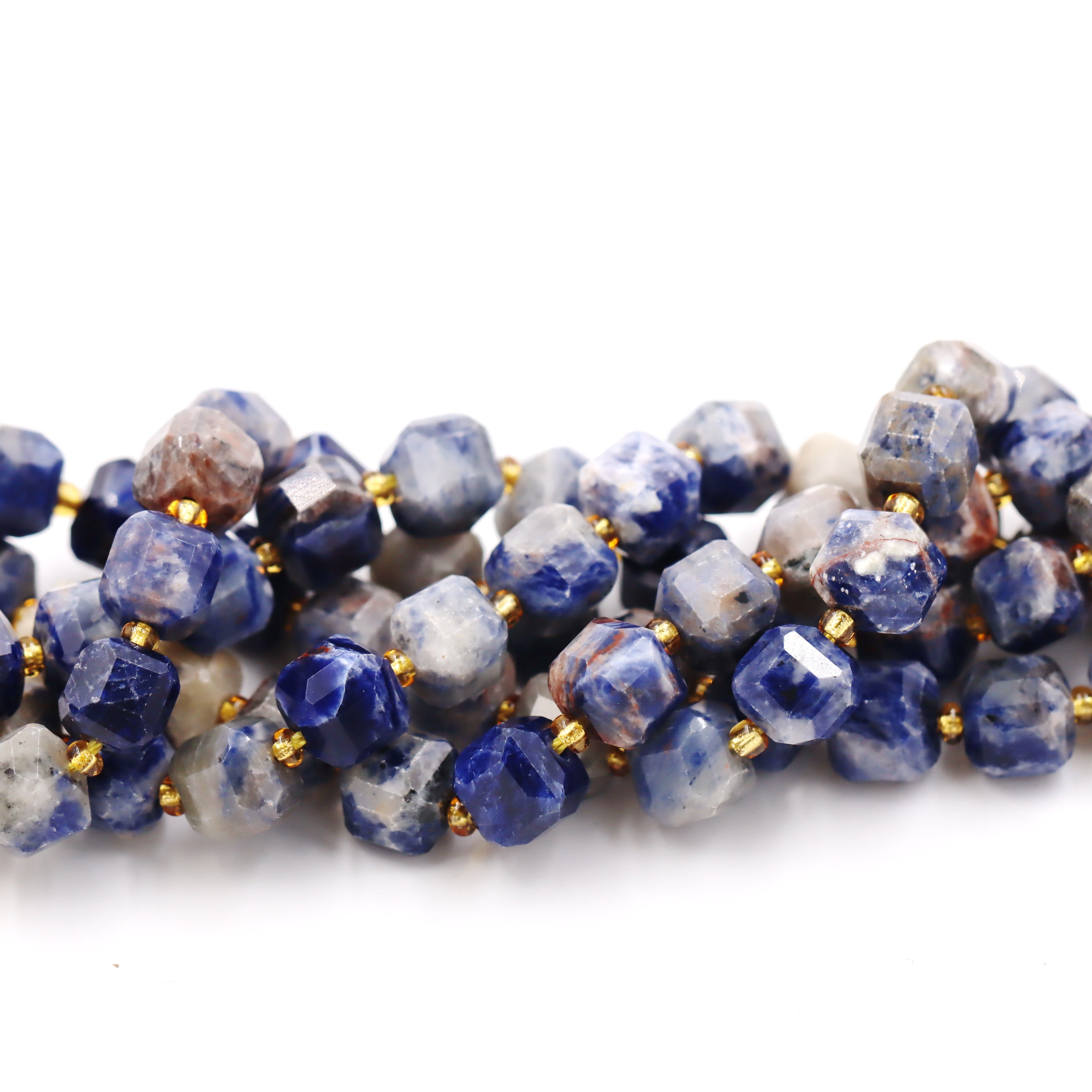 Malahill faceted cube stone beads for jewelry making, sold per bag 5 strands inside, Sodalite AB beads